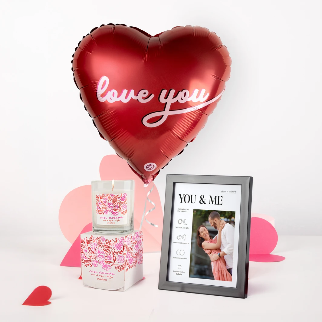 Candle with Love, Frame ''You & Me'' and Love You Balloon 26094