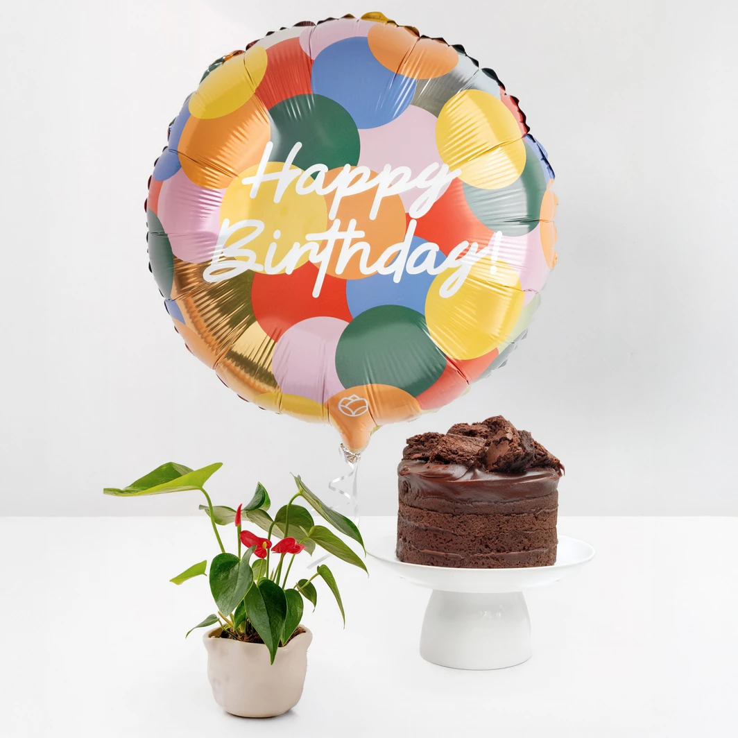 Mini Anthurium with Balloon and Chocolate Cake 26096