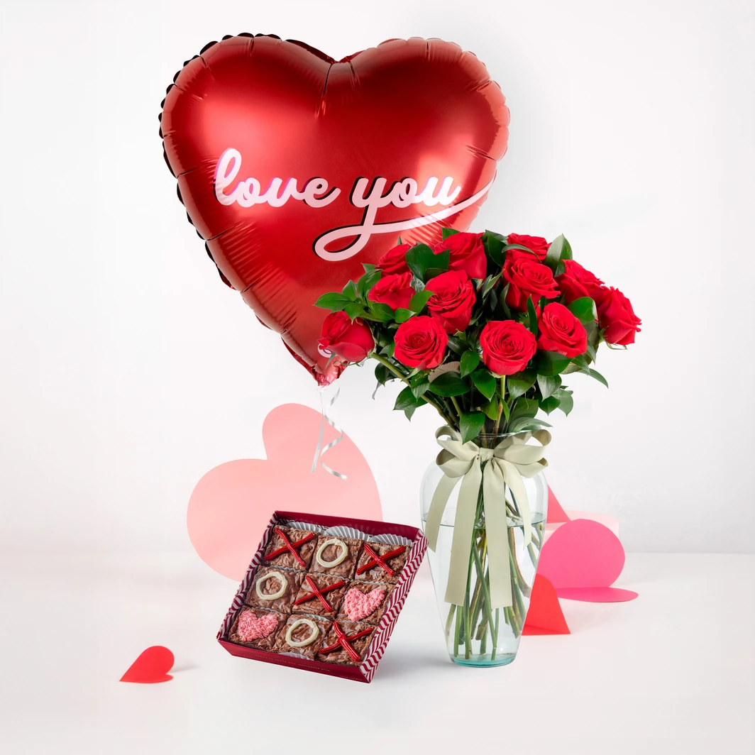 12 Red Roses with Brownies and “Love You” Balloon 26103