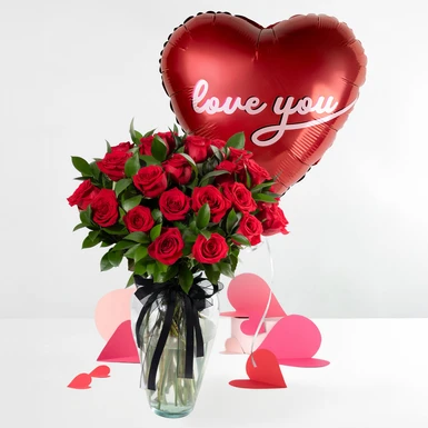 24 Rosas Rojas con Globo "Love You" 26137