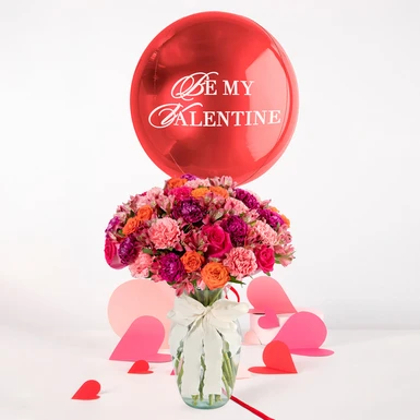 Rosas Rosas y Claveles con Globo "Be my Valentine" 26142