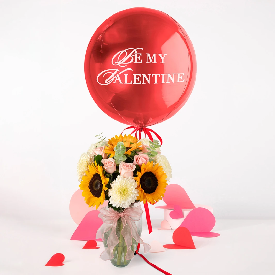 Rosas y Girasoles con Globo "Be my Valentine" 26143