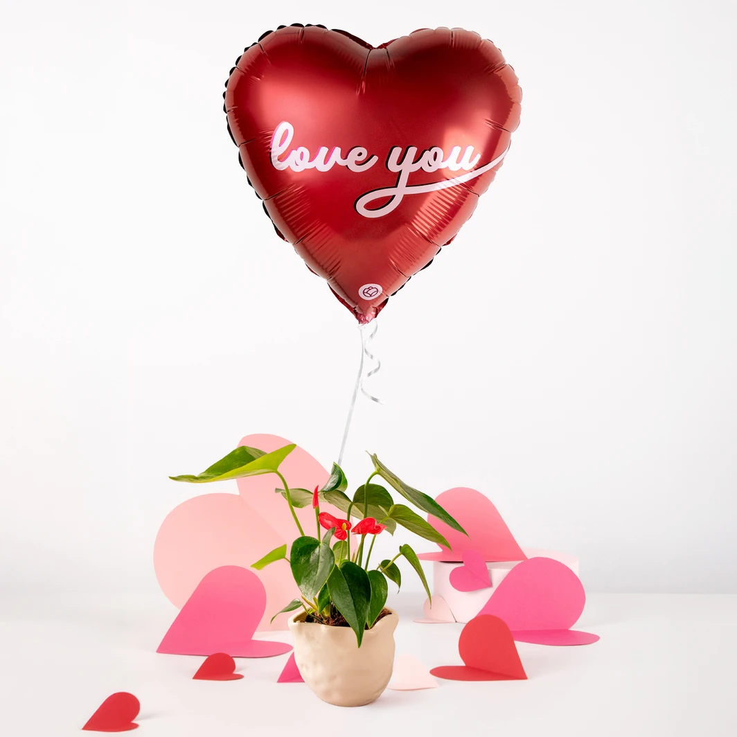 Mini Anturio Rosa con Globo "Love You" 26145