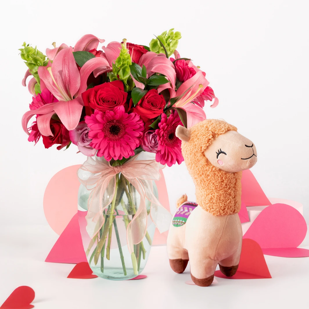 Rosas y Lilys con Llama de Peluche 26174