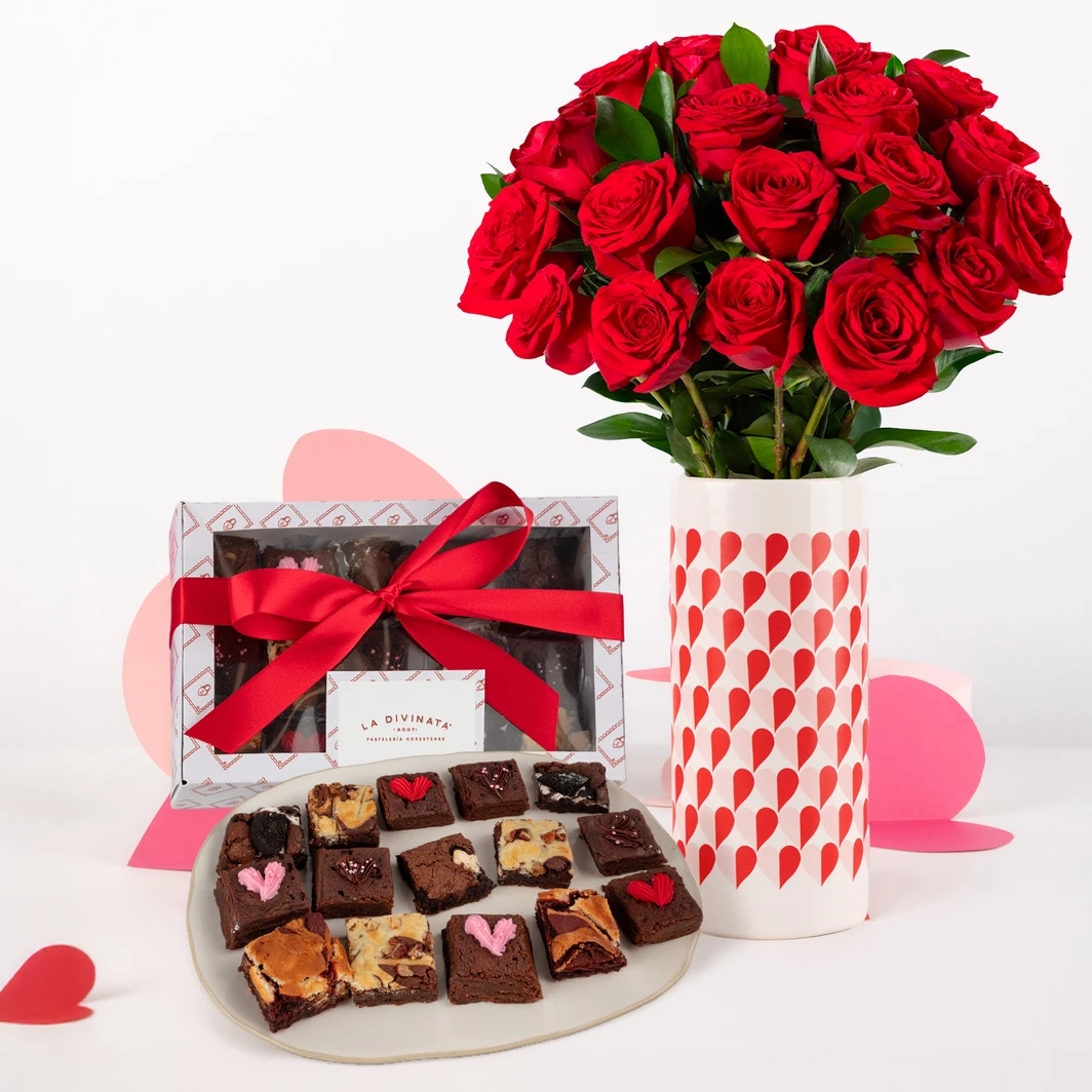 18 Rosas Rojas Personalizado con Brownies Divinata 26190
