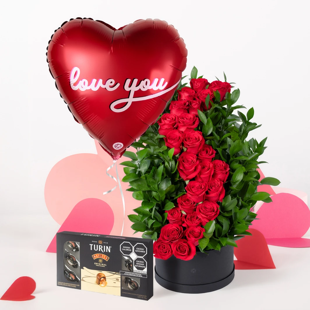 Amor infinito 24 Rosas Rojas con Choocolate y Globo 26199