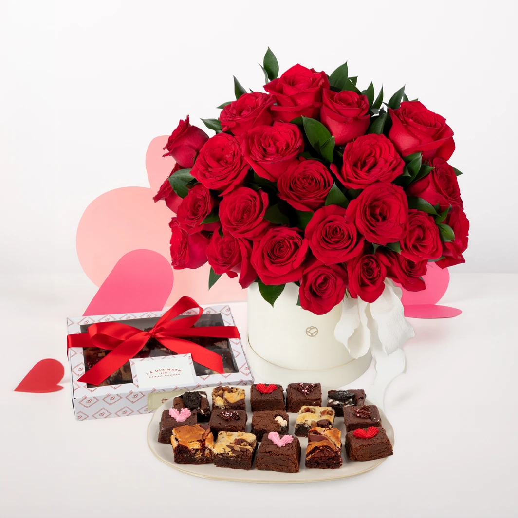 24 Rosas Rojas y Brownies con Amor La Divinata 26215