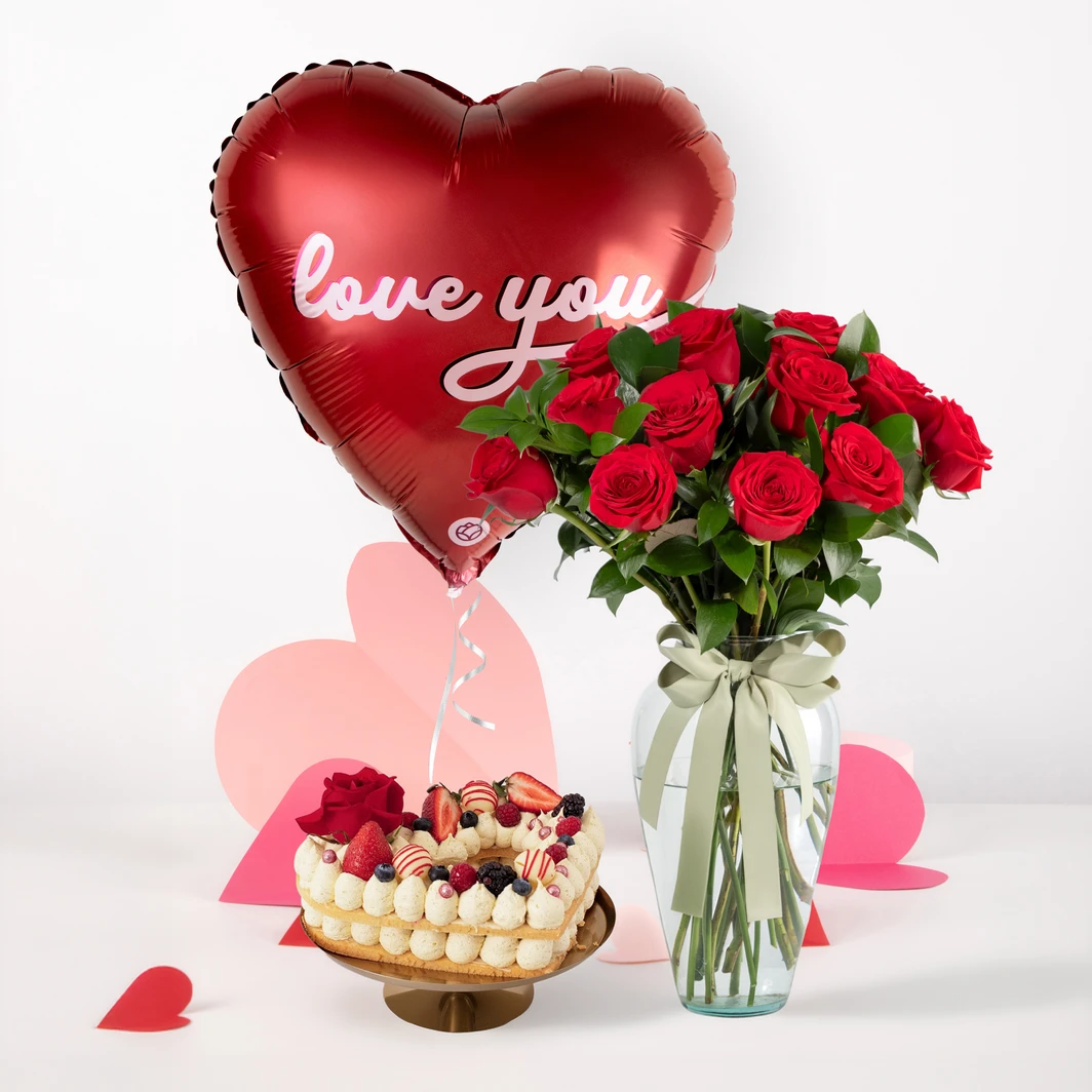 Pastel SV The Wish con Rosas y Globo ''Love You'' 26246