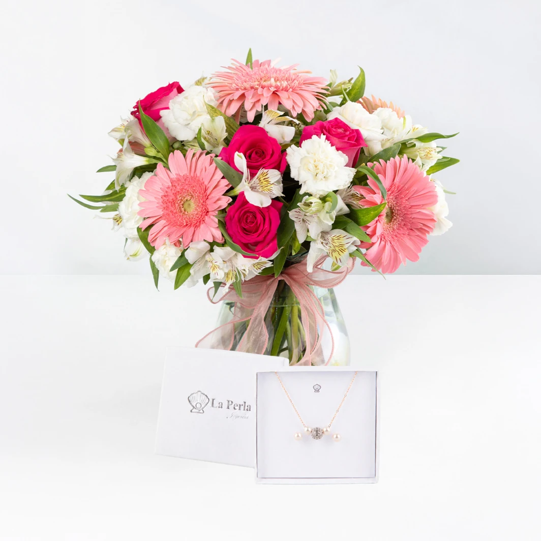 Brillo de Amor: Gerberas y Rosas con Set de Perlas 26251