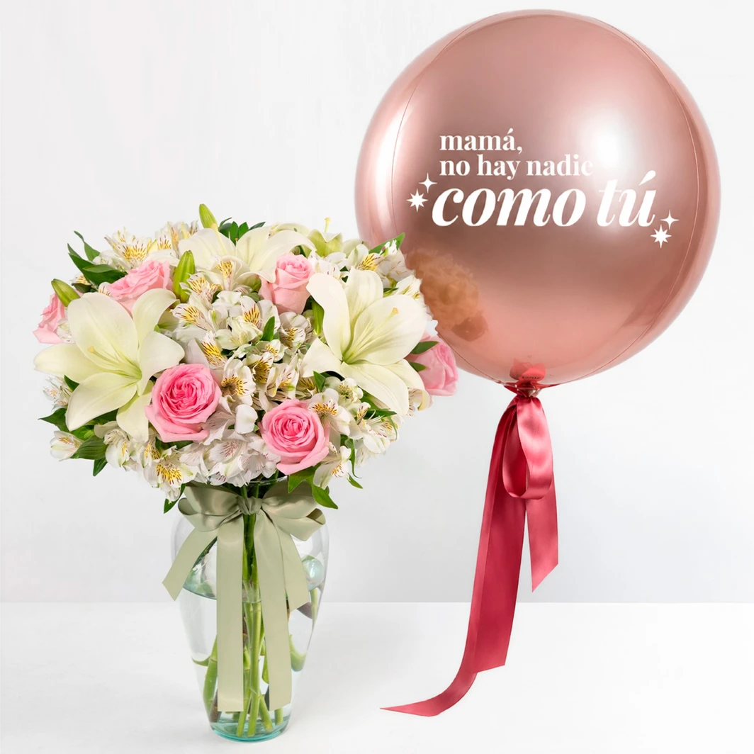 Ternura con 6 Rosas y Lilys con Globo “Mamá, no hay nadie como tú” 26310