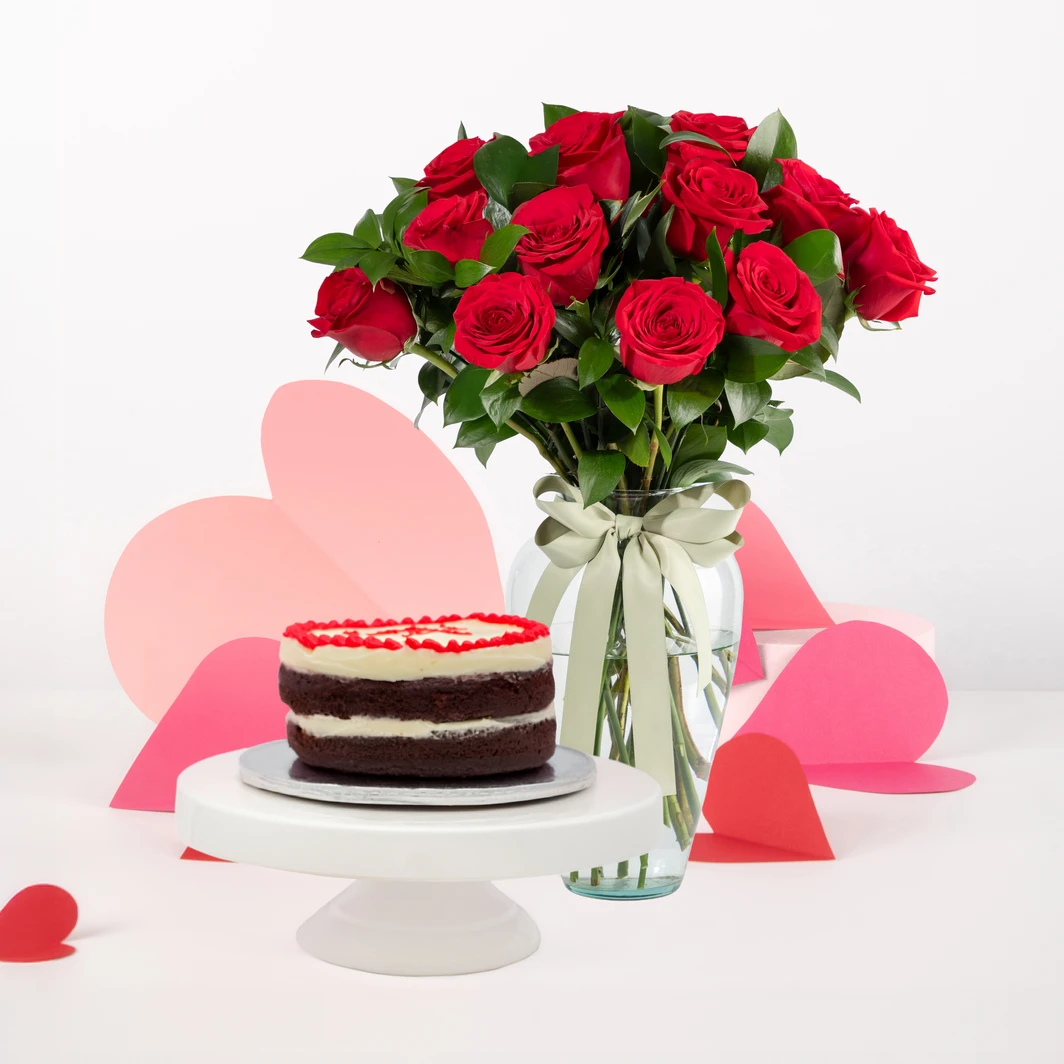 12 Rosas Rojas con Pastel Love You The Cookie Lab 26343