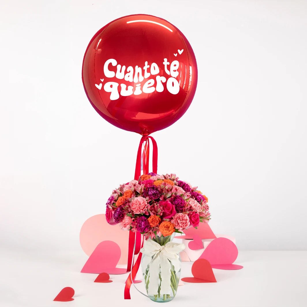 Arreglo de Rosas y Claveles con Globo Cuanto Te Quiero 26355