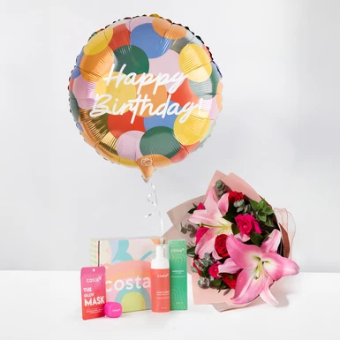 Kit Cumpleaños: Rosas Rojas, Kit Skincare y Globo 26373