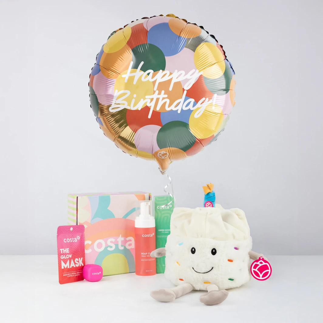 Abrazo con "Pastelín", Skincare y Globo "Happy Birthday" 26374