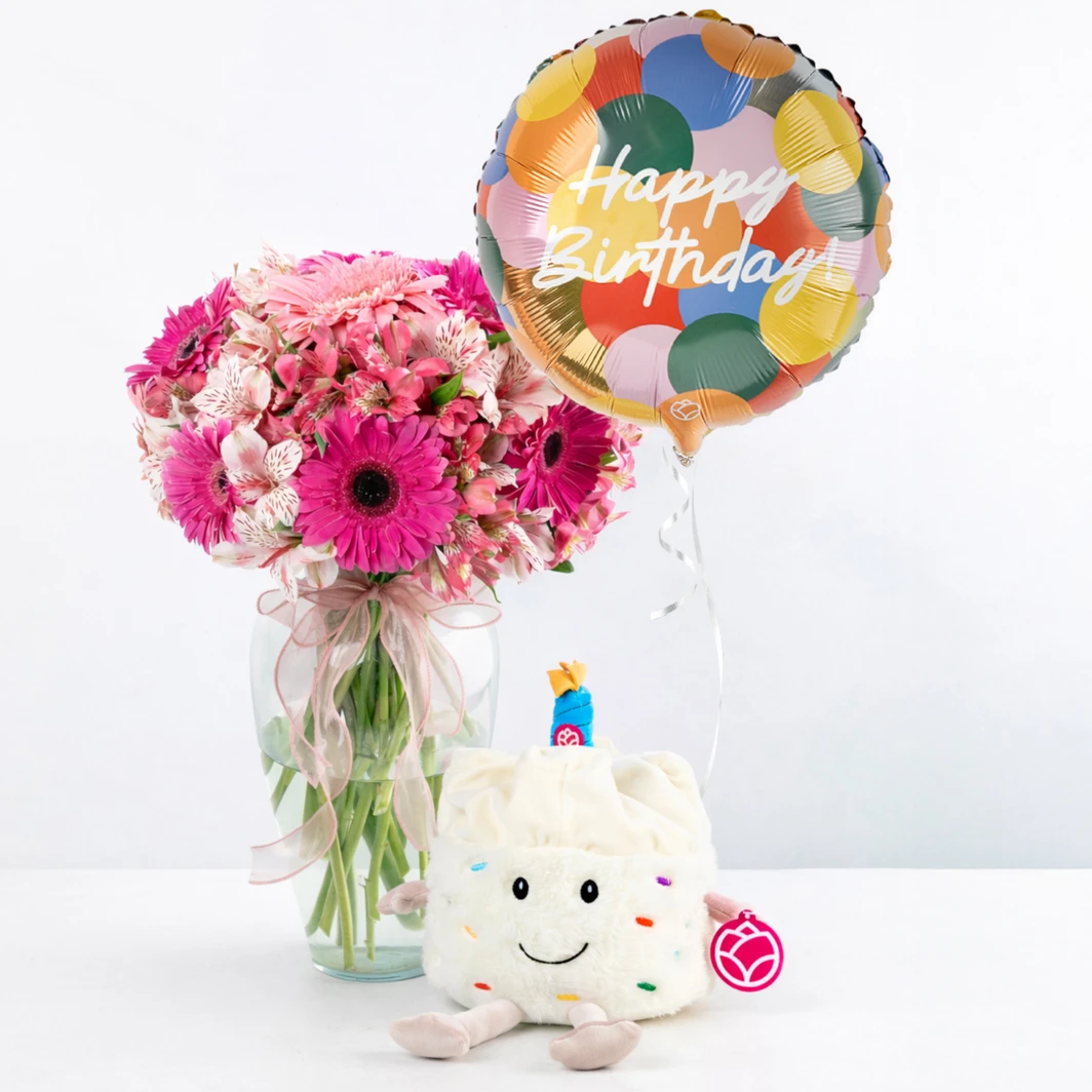 "Pastelín" el Peluche con Gerberas, Alstroemerias y Globo 26377
