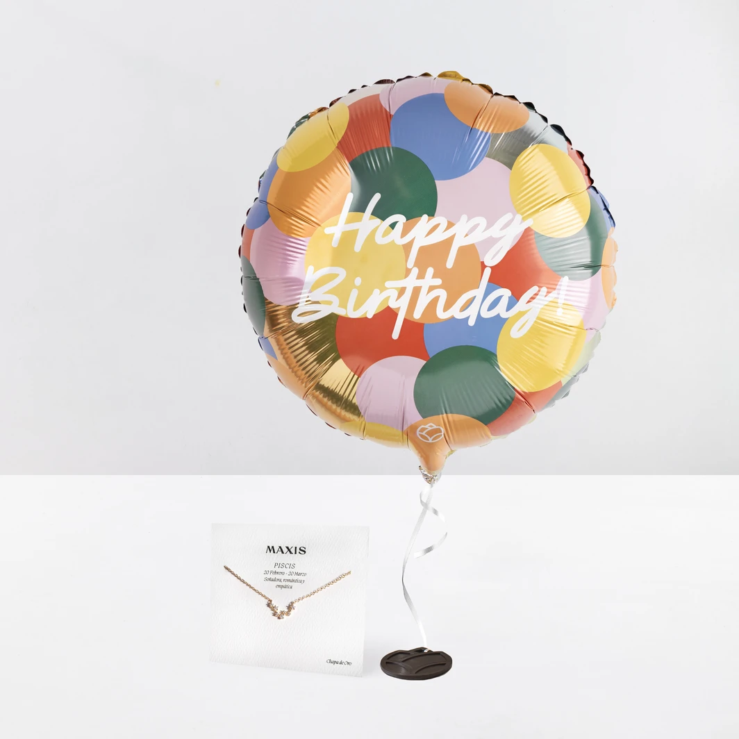Brillante Collar de Constelación Piscis con Globo "Happy Birthday" 26381