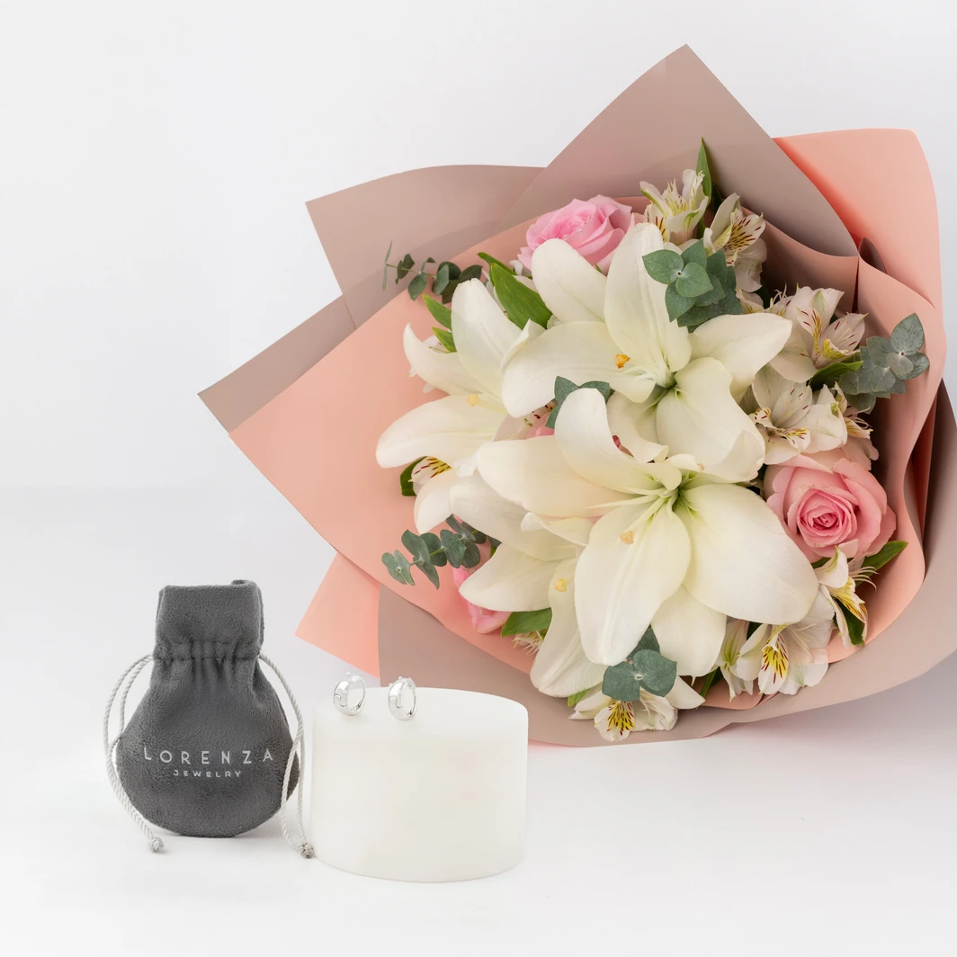 Brillo de Mini Perlitas en Arracadas con Rosas y Lilys 26389