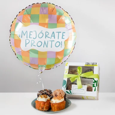 Dulce Recuperación con Muffins y Globo “Mejórate Pronto” 26391