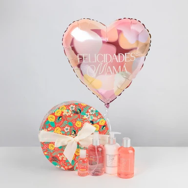 Cofre de Rosas Radiantes para Mamá con Globo 26399