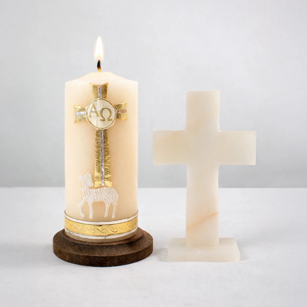 Cirio del Cordero con Cruz Blanca de Ónix 26410