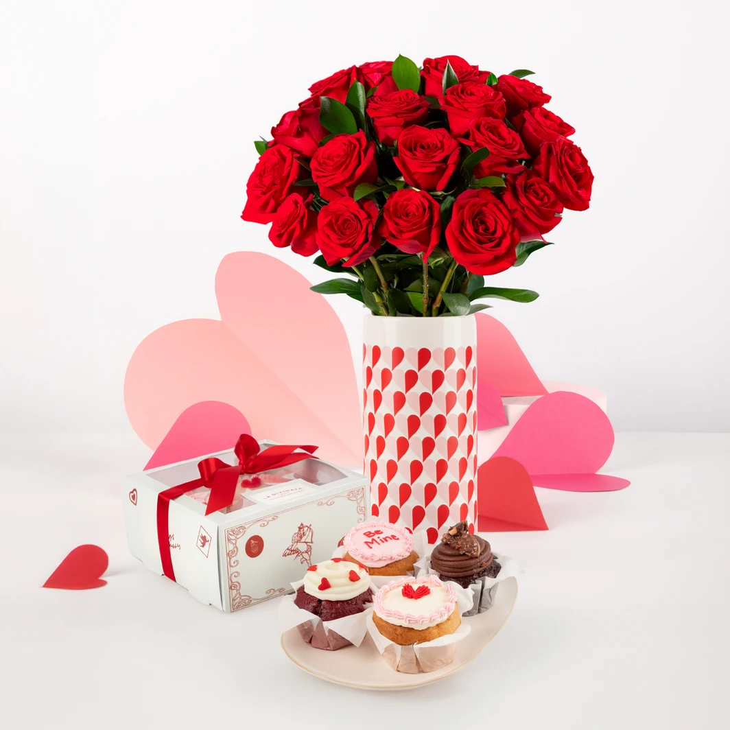 18 Rosas Rojas con Muffins con Amor La Divinata 26413