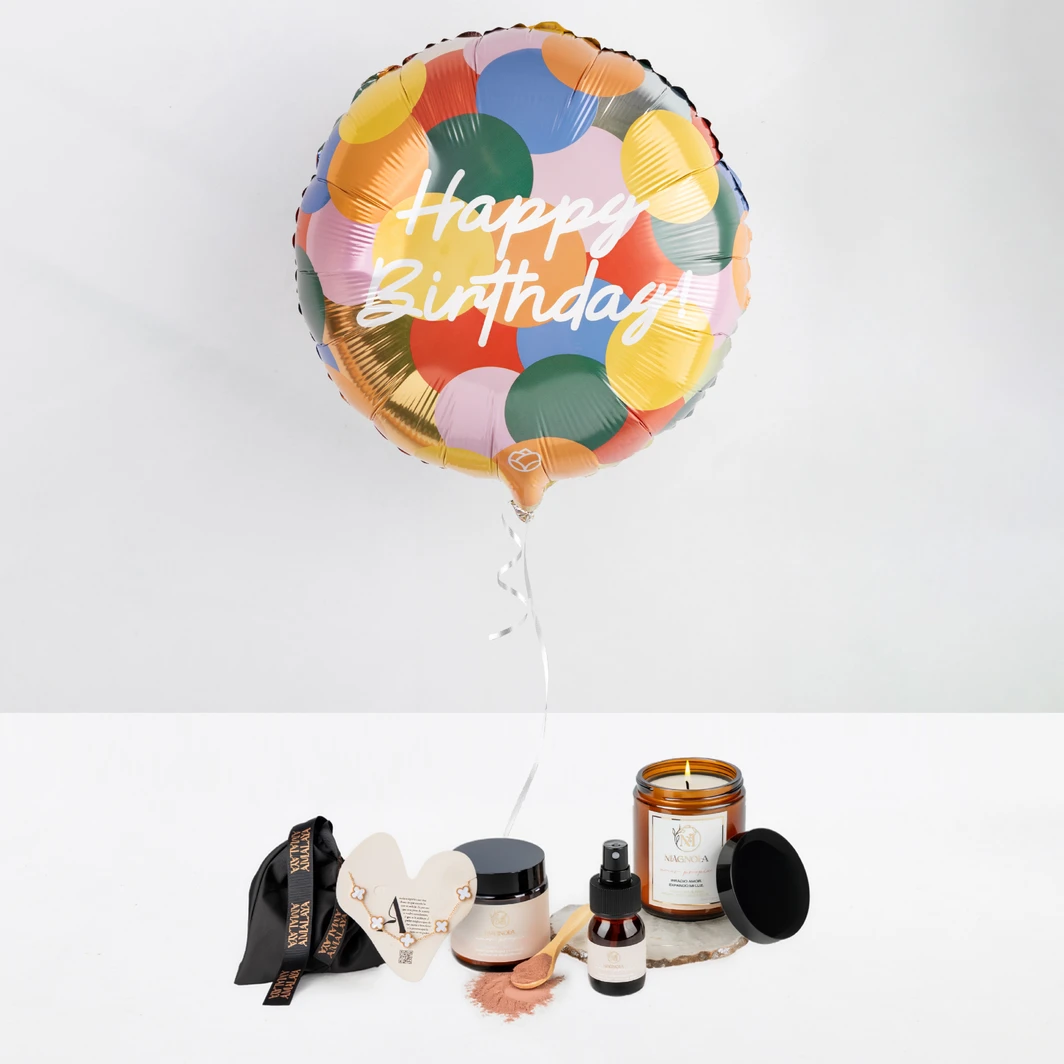 Calma y Sonrisas con Kit Spa en Casa, Pulsera Trébol y Globo "Happy Birthday" 26439