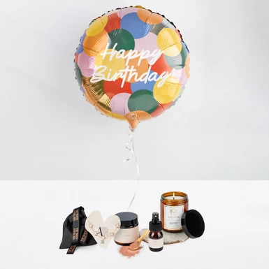 Calma y Sonrisas con Kit Spa en Casa, Pulsera Trébol y Globo "Happy Birthday" 26439