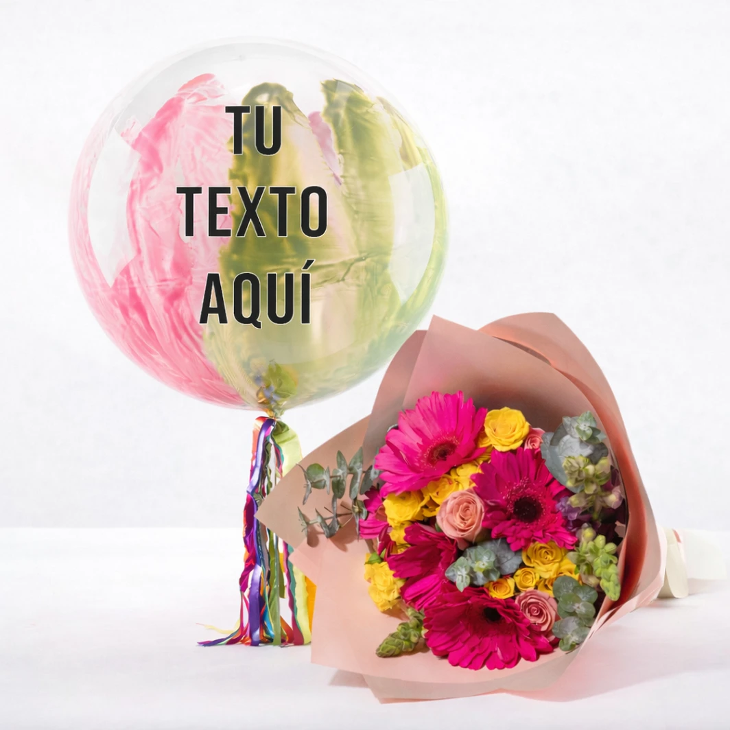 Globo Burbuja “Pink Blossom” con Ramo de Gerberas y Rosas 26499