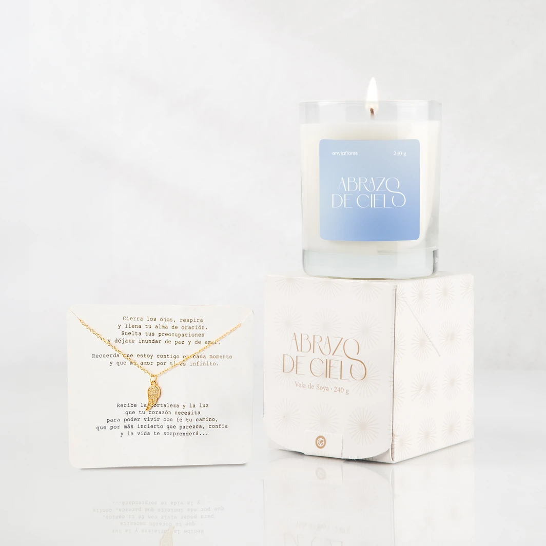 Collar Dije Ala "Cierra los ojos, respira.." con Vela Abrazo del Cielo 26546