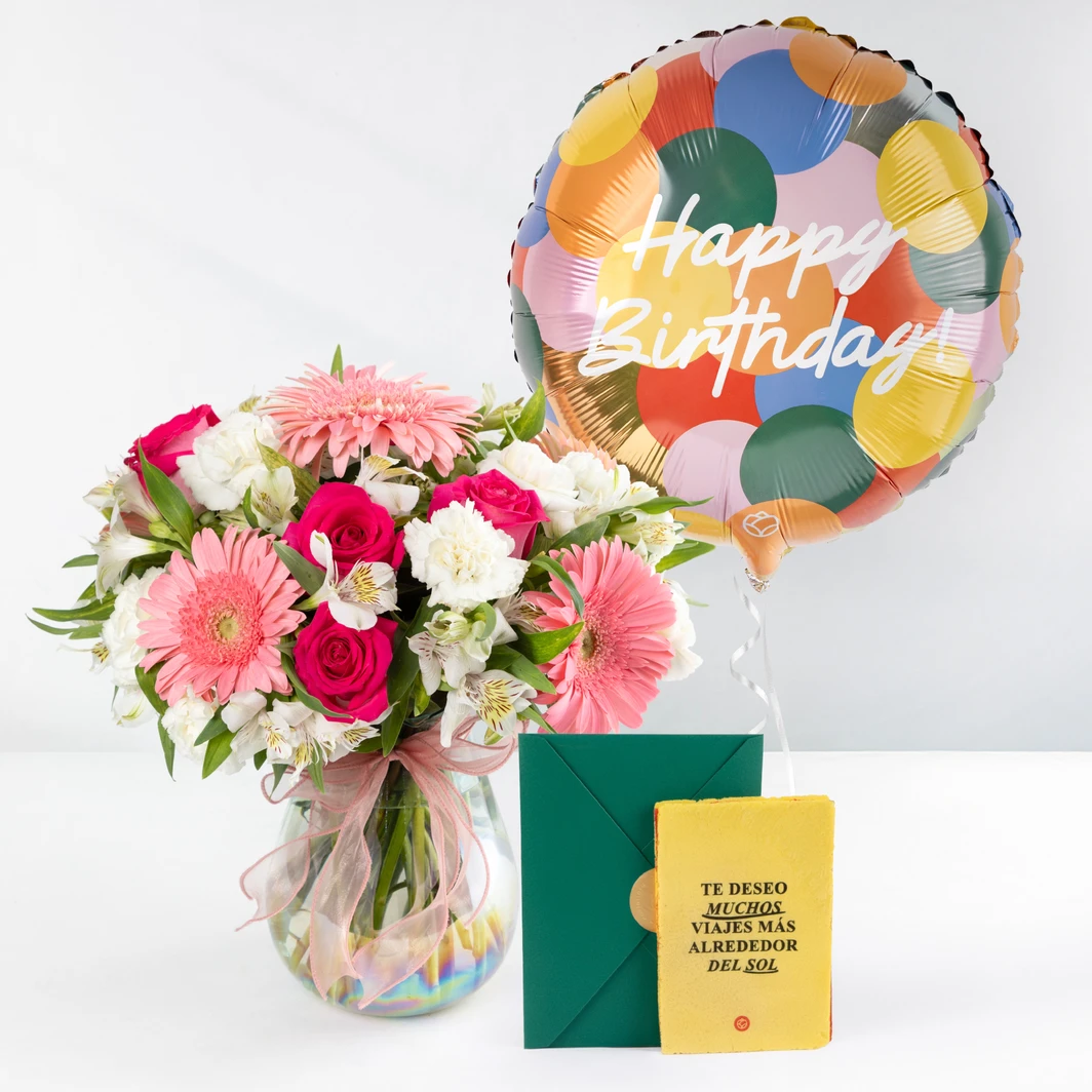 Viajes Alrededor del Sol con Flores y Globo 26595