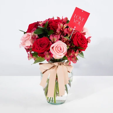 Arreglo de Rosas Rojas con Rosas Rosa Claro y Marco Polaroid Love You 26677