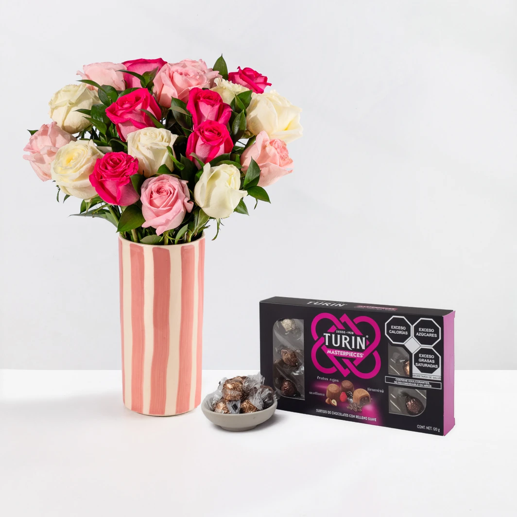 Arreglo de Rosas Rosas y Blancas y turin 120gr 26735