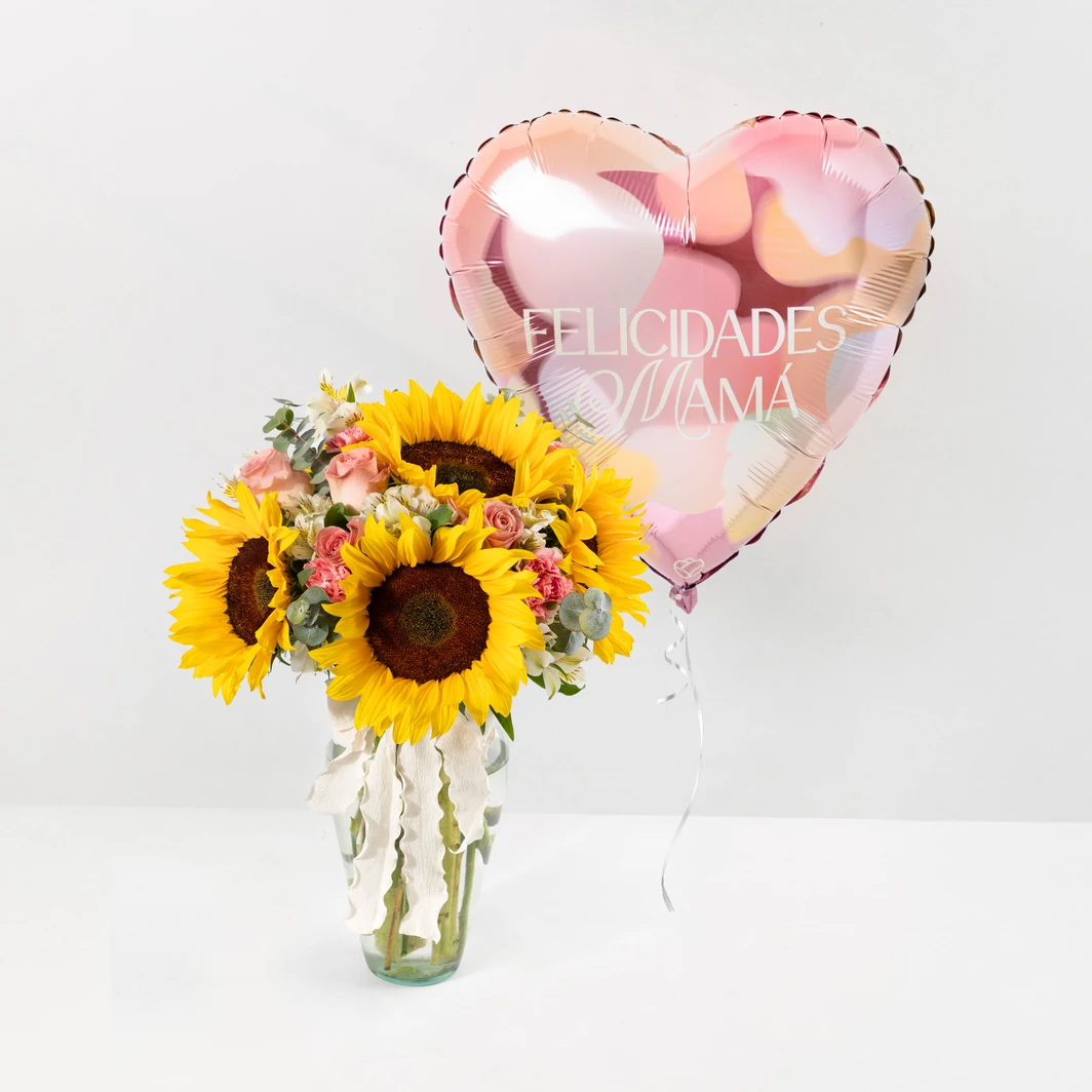 Arreglo de Girasoles con Globo "Felicidades Mamá" 26776