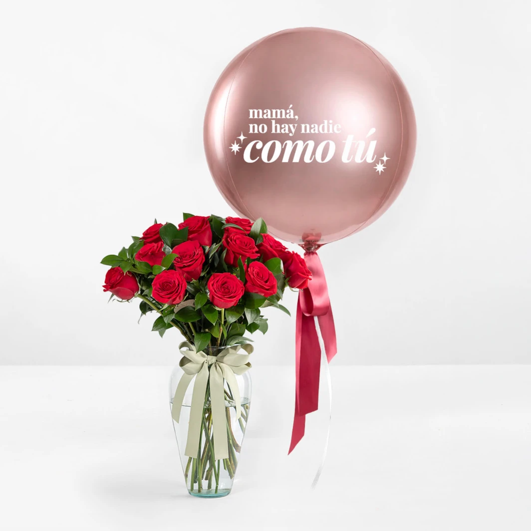 Rosas Rojas con Globo "mamá, no hay nadie como tú" 26777
