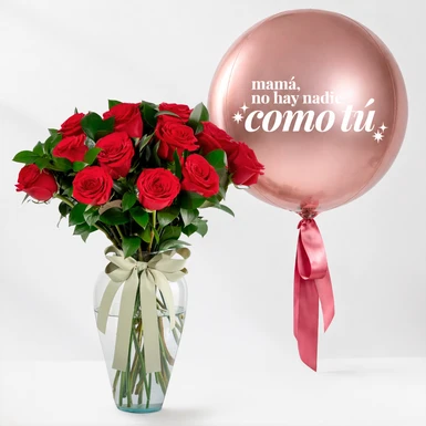 Clásico para Mamá: Rosas Rojas con Globo "mamá, no hay nadie como tú" 26781