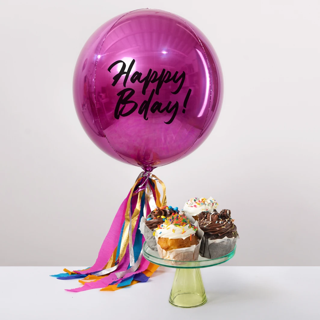 La Divinata Birthday Muffins and Magenta Happy Bday! Orbz Balloon 27000