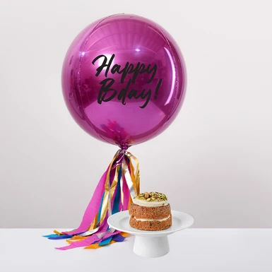 Pastel Individual de Pistache con Globo Orbz Magenta Happy Bday! 27002