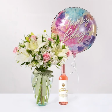 Kit cumpleañero con Vino Rosado Personalizado 27072
