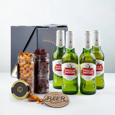 Kit Cervecero Stella con Portavasos y Botanas 27233