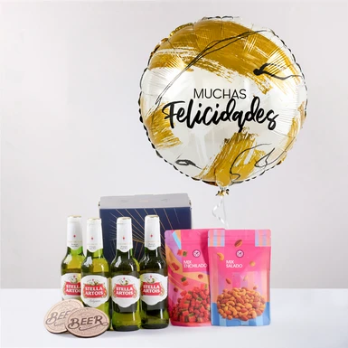4 Pack cerveza con Globo y Botanas 27245