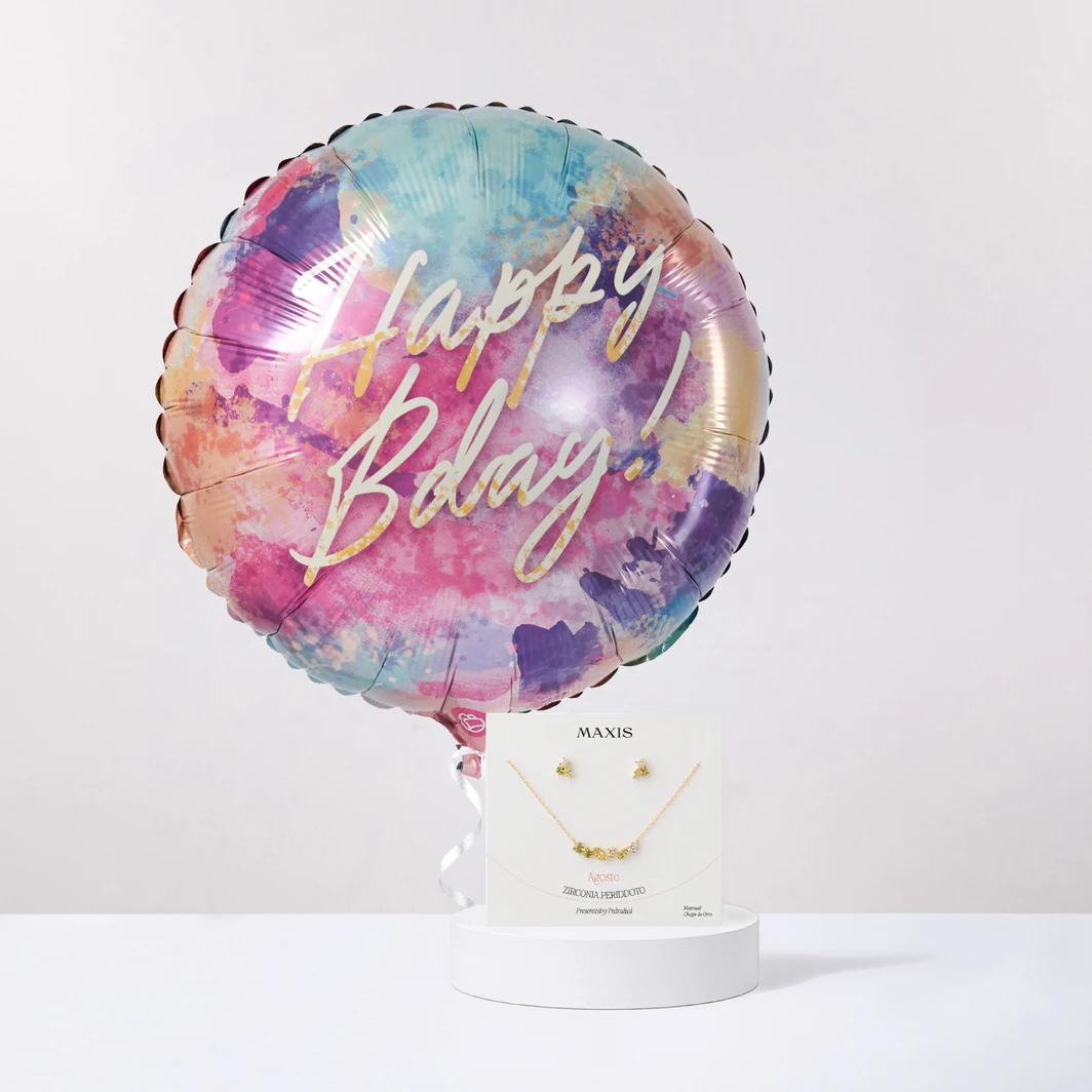 Set Piedra del Mes Agosto con Globo Happy bday! 27408