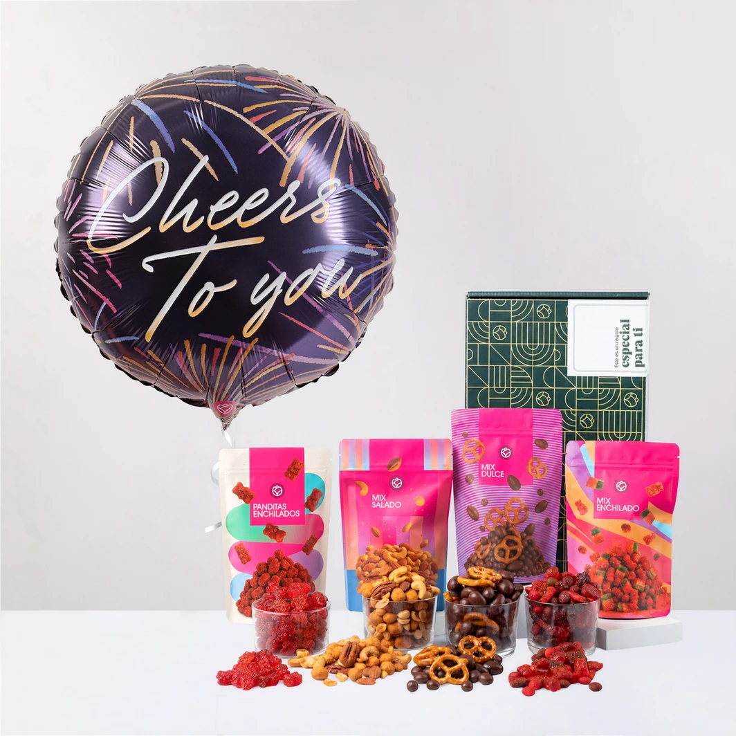 Kit Globo Cheers to You con Botanas para Disfrutar  27710