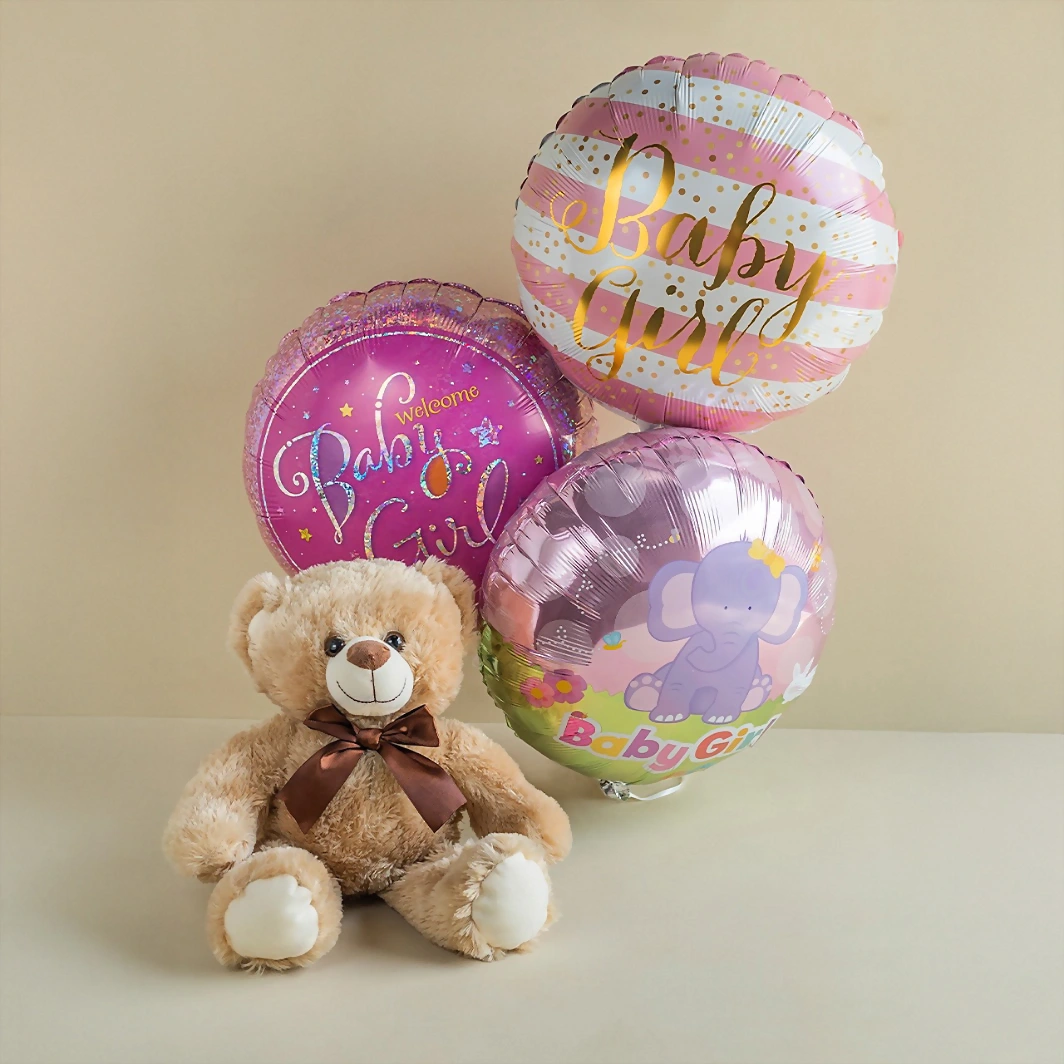 Oso de Peluche con Globos para Bebita