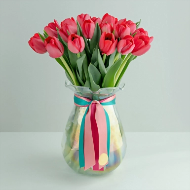 20 Tulipanes Rojos en Jarrón 2660