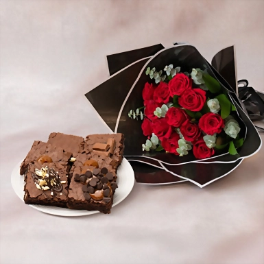 Brownies con Ramo Rosas Rojas 3720