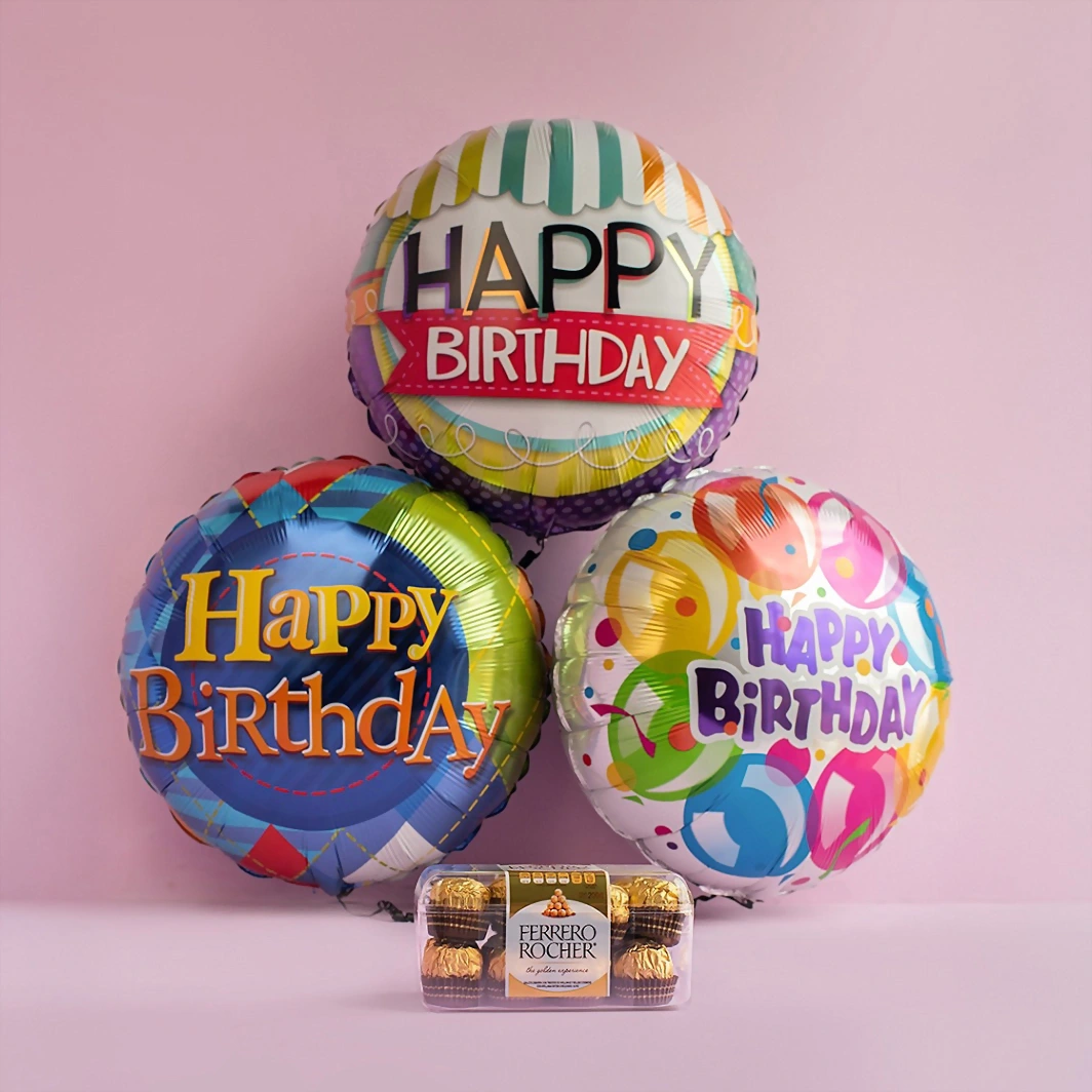¡Cumpleaños Feliz! Arreglo de Globos con Ferrero 4067