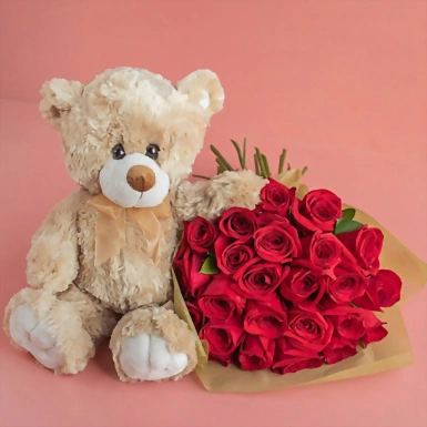 24 rosas rojas con Oso de Peluche 30 cm 5347