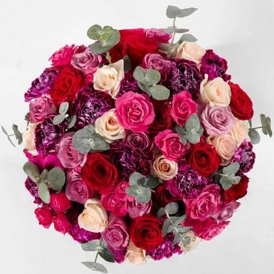 Ramo grande de rosas de colores y mini rosas 5810