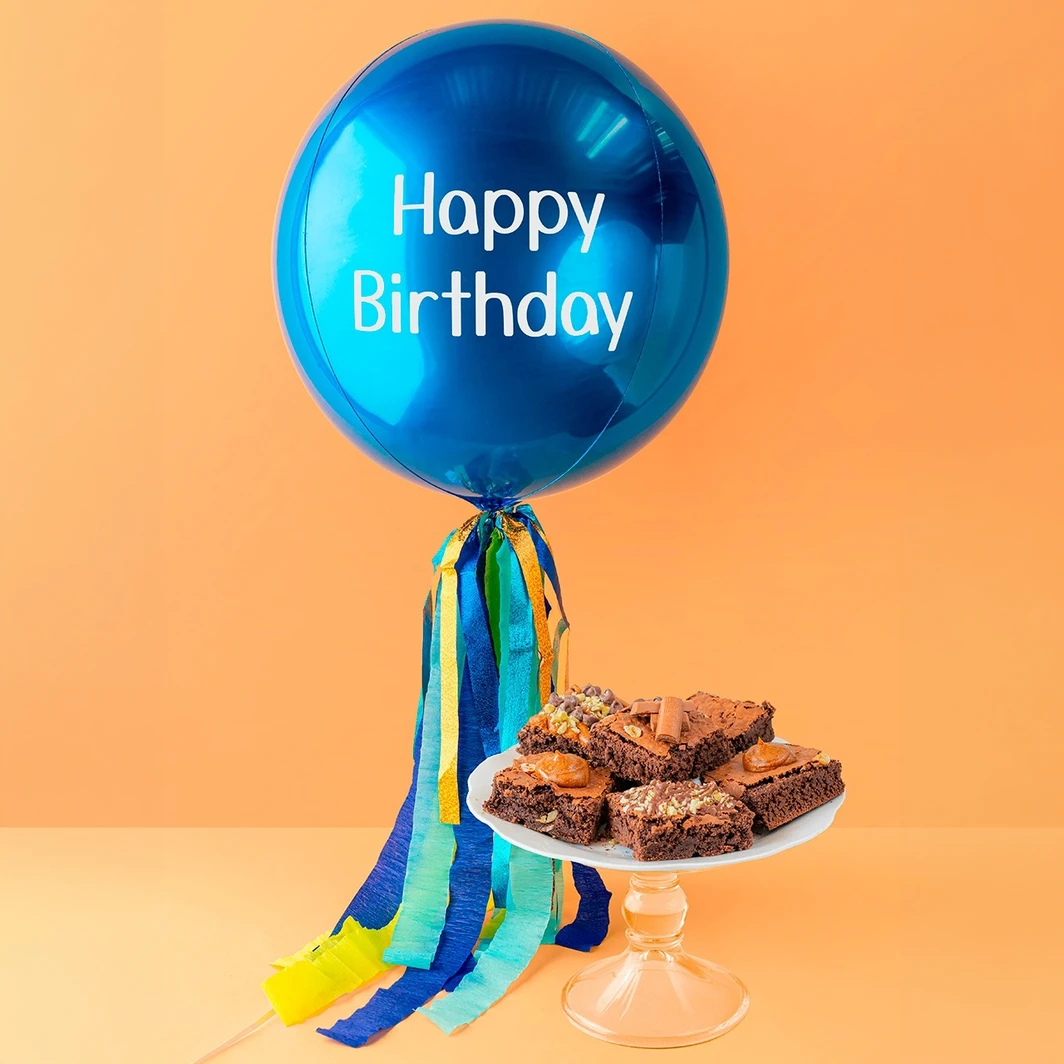 Globo Esfera Azul "Happy Birthday" con Brownies Florence 7818